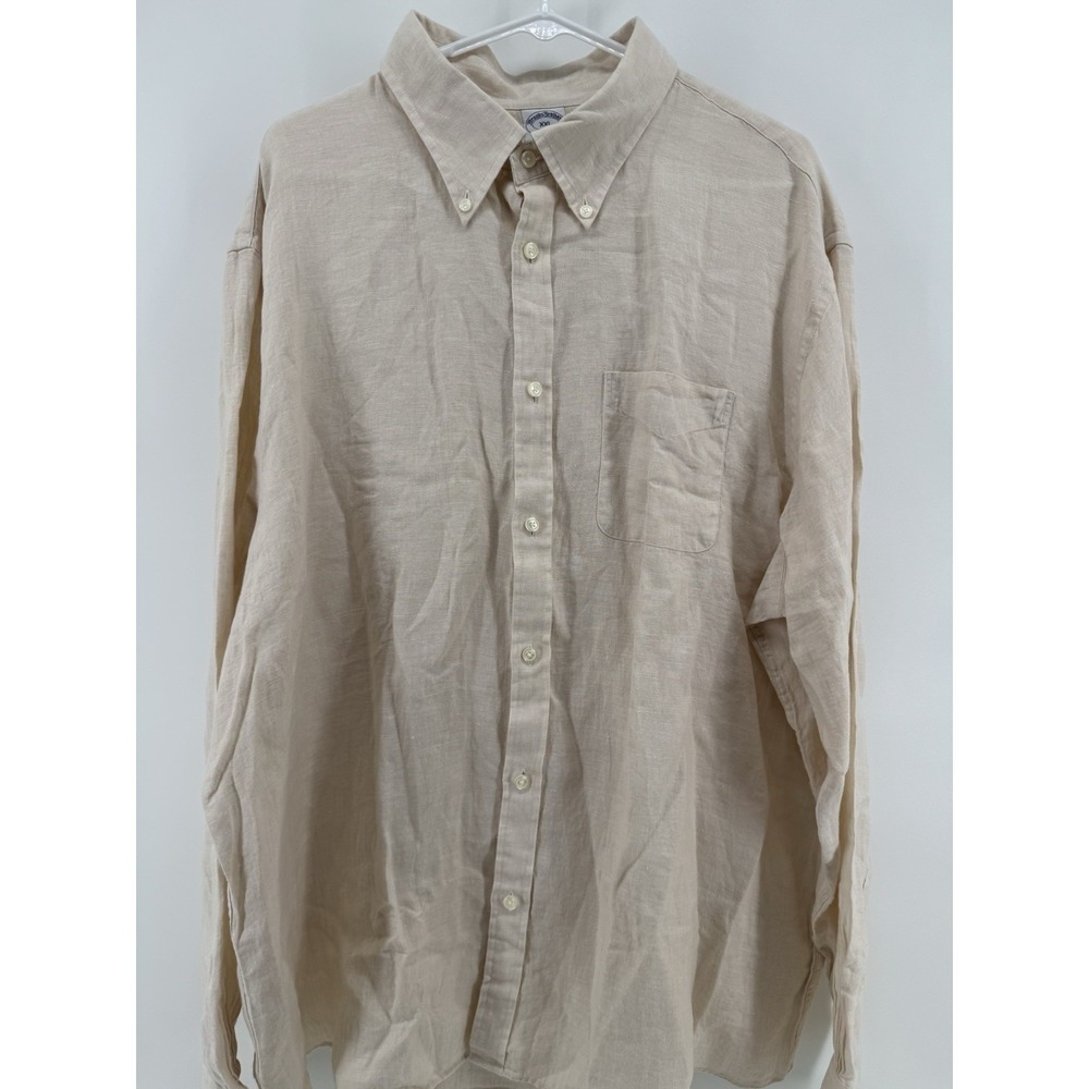 Brooks Brothers Mens XXL Beige  Cream Linen Long Sleeve Button Down Shirt